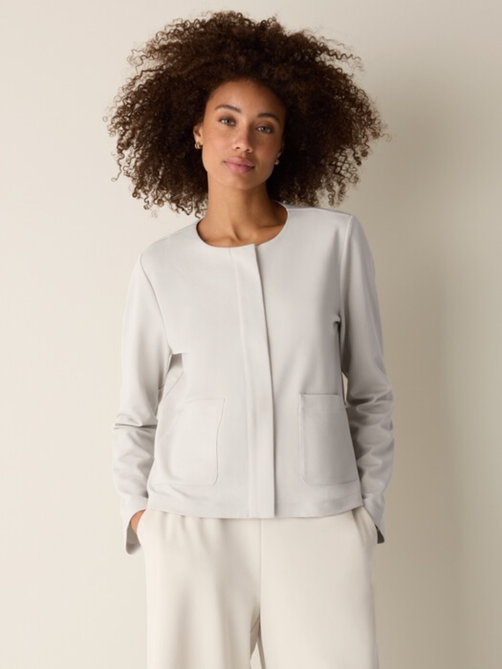 Eileen Fisher Flex Ponte Round Neck Jacket Neutral Minimalist Quiet Luxury Chic